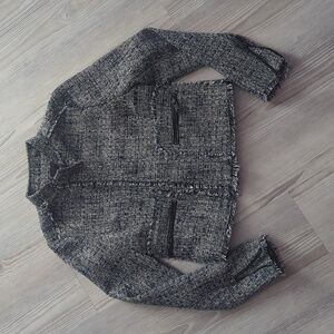 Banana Republic 00 petite twill zip up jacket long sleeve blue white front pocke